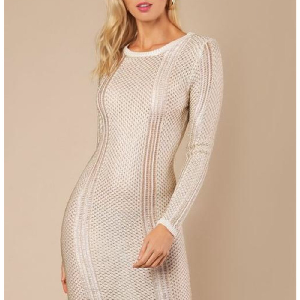 Metallic White Gold Sweater Dress - Picture 1 of 4